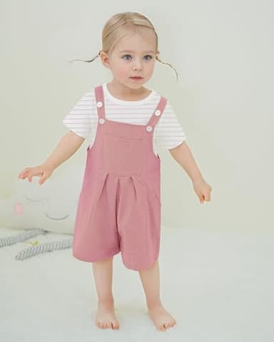 ZOEREA Toddler Girl Clothes, 2Pcs Baby Girl Outfits Spring/Summer Stripe/Floral T-Shirt+Bib Overall Shorts Clothing Set 1-5T (Pink A1, 18-24 Months) - Image 4
