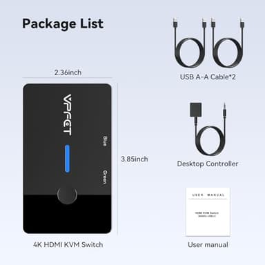 HDMI KVM Switch 1 Monitors 2 Computers 4K@60Hz USB KVM Switches 2 Ports for 2 PC Sharing Single Monitor and Keyboard Mouse with Wired Extend Controller Plug and Play - Image 7