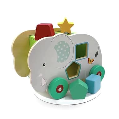 Orange Tree Toys: Shape Sorter: Jungle Elephant - Wooden Wheeled Animal Sorter, 6 Shape Blocks, Push-Pull-Sort, Educational Toy, Toddler & Kids Age 1+ - Image 5