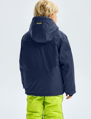 GEMYSE Boy's Waterproof Ski Snow Jacket Fleece Windproof Winter Jacket with Hood (Navy Blue,14/16) - Image 3