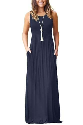 AUSELILY Women's Summer Sleeveless Loose Maxi Dress Casual Long Dresses with Pockets 2025 New 3XL Navy Blue - Image 1