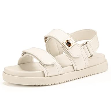 FITORY Women's Flat Sandals Classic Adjustable Double Strap with Cushioned Footbed for Summer Size 6 White - Image 1