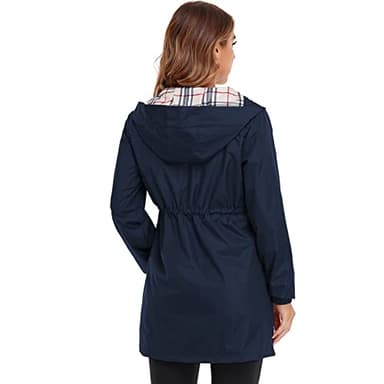 Adiwiid Rain Coat for women waterproof with Hood Lightweight Long Rain Jacket Outdoor Trench Windbreaker (XL, Blue) - Image 4