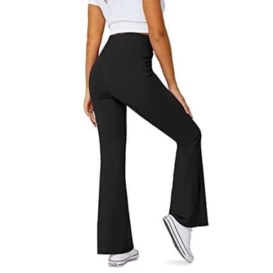 DLOODA Women's Flare Leggings with Pockets-Crossover High Waisted Bootcut Yoga Pants-Tummy Control Bell Bottom Leggings Black - Image 5