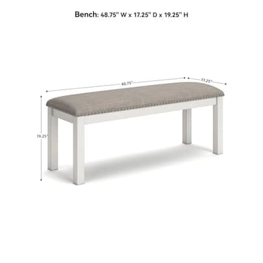 Signature Design by Ashley Robbinsdale Large Upholstered 48" W Dining Bench, Light Gray & White - Image 3