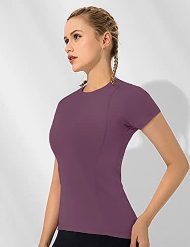 Loovoo Womens Athletic Tops 2 Pack Workout Short-Sleeves Crewneck Compression Seamless Athletic Yoga Tee Gym Shirts - Image 3