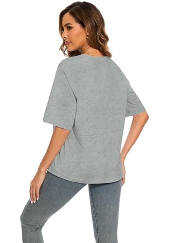 LOZ Womens Boho T Shirts Loose Fit Crewneck 3/4 Sleeve Tops Summer Casual Blouse Flowy 2025 Basic Tee Grey Medium - Image 5