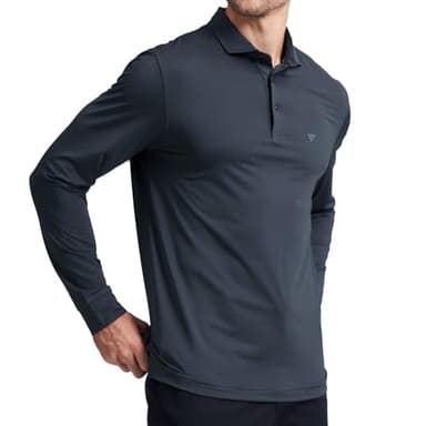 Mens Polo Shirts Long Sleeve Dry Fit Classic Regular Pin Striped Golf Polos for Men Black - Image 3