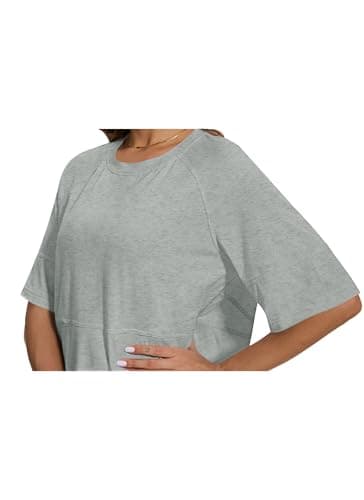 LOZ Womens Boho T Shirts Loose Fit Crewneck 3/4 Sleeve Tops Summer Casual Blouse Flowy 2025 Basic Tee Grey Medium - Image 4