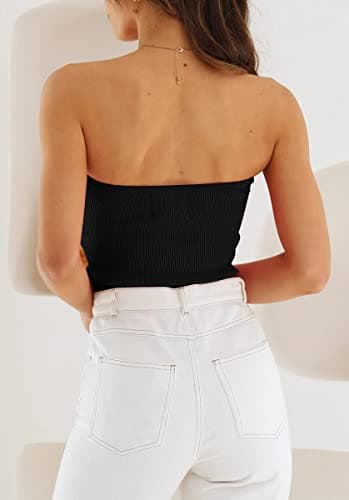 EFAN Womens Tube Tops Summer Sweater Twist Knot Front Knit Bandeau Strapless Ribbed Sleeveless Y2K Corset Crop Top Black M - Image 3