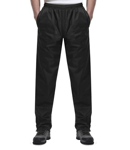 iCreek Men's Rain Pants Waterproof Over Pants Windproof Lightweight Hiking Pants Work Rain Outdoor for Golf, Fishing (Black, Large/30 Inseam) - Image 1