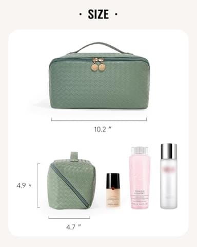 EACHY Travel Makeup Bag, Large Capacity Cosmetic Bags for Women, Waterproof Portable Open Flat Toiletry Bag Make up Bag with Divider and Handle (LB-Green, Large) - Image 6