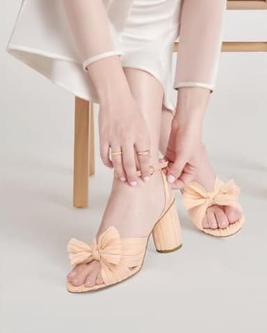 MUCCCUTE Women's Bow Knot Heeled Sandals Ankle Buckle Strap Chunky Heeled Open-toe Comfortable Wedding Party Fashion Heeled - Image 5