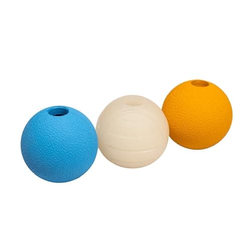 Amazon Basics Dog Toys, Interactive Assorted Rubber Balls, (Pack of 3), 2.5 inch, Blue, Beige, Orange - Image 1