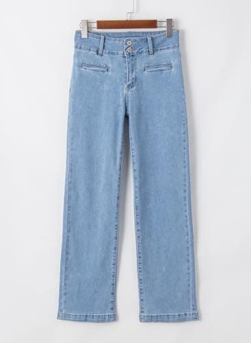 Sidefeel Women's Wide Leg Jeans High Waisted Straight Leg Jeans Stretchy Trendy Loose Denim Pants Iceland Blue Size 4 - Image 6