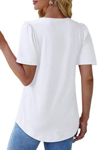 Plus Size Women Blouses Trendy Fashion Clothing Summer Outfits Beach Vacation Clothes Blouses Dressy Casual Short Sleeve Shirts 2025 Square Neck White Tops XXXL - Image 5