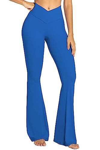 Sunzel Flare Leggings, Crossover Yoga Pants with Tummy Control, High Waisted and Wide Leg, No Front Seam Classic Blue Medium 32" Inseam - Image 5