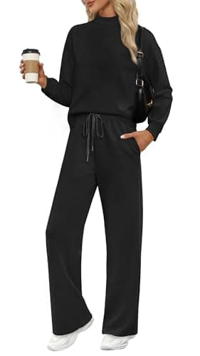 WIHOLL Lounge Sets for Women 2 Piece Fall Outfits Matching Sets Womens Clothing Winter Beach Vacation Outfits Business Casual Workout Sweatshirts Sweatpants Spring Airport Travel Outfits 2025 Black L - Image 1
