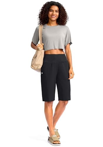 G Gradual Women's 12" Bermuda Long Shorts with Pockets High Waisted Stretch Knee Length Shorts for Women Summer Walking(Black,S) - Image 6