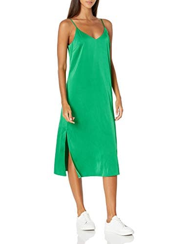 The Drop Women's Ana Silky V-Neck Midi Slip Dress, Emerald, S - Image 1