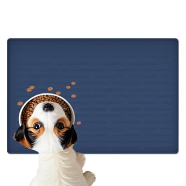 Large Silicone Dog Food Mat, 24''x16'' Waterproof Pet Feeding Mat with Raised Edges, Non-Slip Dog Bowl Mat for Floors, Easy Clean Pet Water Mat for Food and Water (Dark Blue) - Image 1