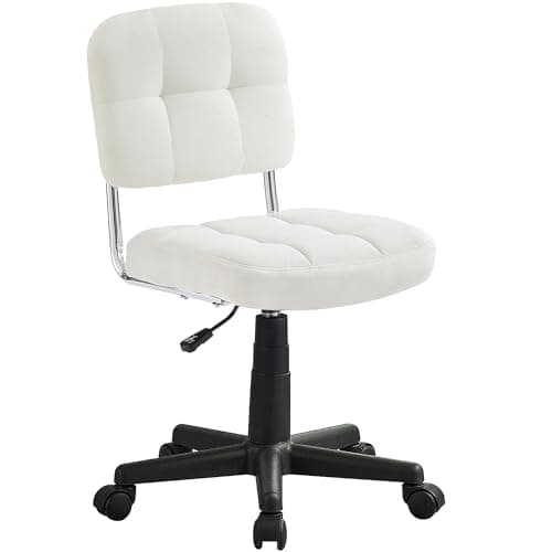 VECELO Modern Armless Home Office Desk Chair 360°Rolling Swivel Adjustable Height for Make Up/Bed Room/Small Space, Linen Fabric - Image 1