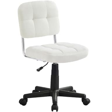 VECELO Modern Armless Home Office Desk Chair 360°Rolling Swivel Adjustable Height for Make Up/Bed Room/Small Space, Linen Fabric - Image 1
