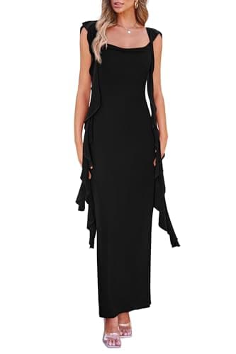 PRETTYGARDEN Women's 2025 Summer Wedding Guest Dress Sleeveless Ruffle Formal Cocktail Party Maxi Bodycon Dresses (Black,Medium) - Image 1