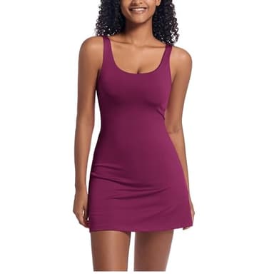 Tennis Dress for Women with Built-in Shorts & Pockets Athletic Golf Dress for Exercise Sports, Red, XS - Image 1