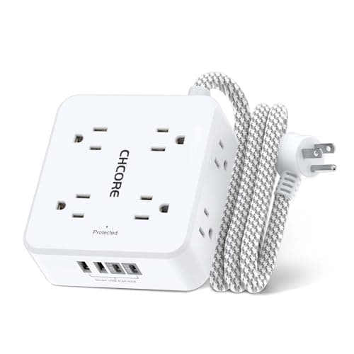 Surge Protector Power Strip - CHCORE 5Ft Braided Extension Cord with 8 Outlets with 4 USB (2 USB C) Charging Ports, Flat Plug Multi Plug Outlet Extender Charging Station for Home Office, ETL, White - Image 1