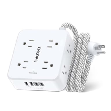 Surge Protector Power Strip - CHCORE 5Ft Braided Extension Cord with 8 Outlets with 4 USB (2 USB C) Charging Ports, Flat Plug Multi Plug Outlet Extender Charging Station for Home Office, ETL, White - Image 1