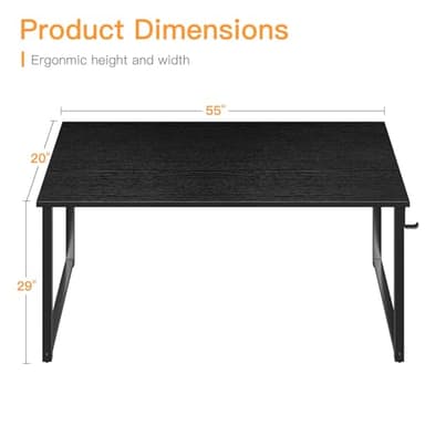 Coleshome 55 Inch Computer Desk, Modern Simple Style Desk for Home Office, Study Student Writing Desk, Black - Image 3