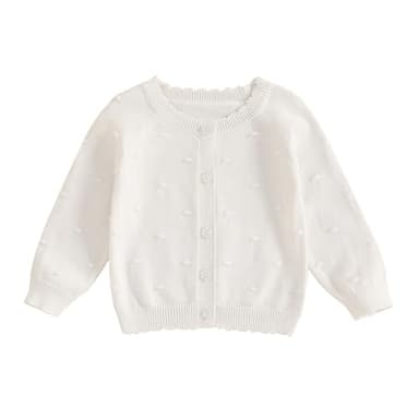 Infant Baby Girl Cardigan Sweater Long Sleeve Button Up Knit Sweatshirt Jacket Toddler Baby Girl Fall Outfits (US, Age, 0 Months, 6 Months, White) - Image 1