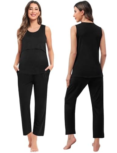 SWOMOG Maternity Nursing Robe Set 3 PCS Women Postpartum Pajamas Breastfeeding Labor Delivery Hospital Pregnancy Pjs (Black, Medium) - Image 4
