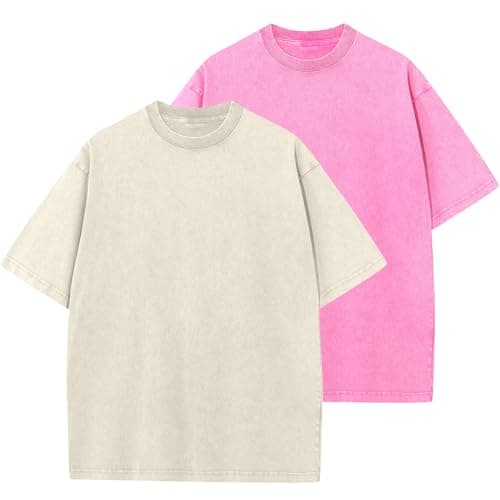 2 Pack Men's Oversized Cotton T-Shirts Loose Fit Vintage Tee Short Sleeve Casual Tshirts Solid Tops(BGPK,XL) - Image 1