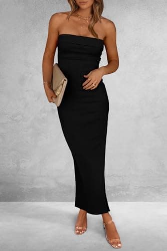 PRETTYGARDEN Women's Summer Bodycon Maxi Tube Dress Ribbed Strapless Side Slit Long Going Out Casual Elegant Party Dresses (Black,Small) - Image 6