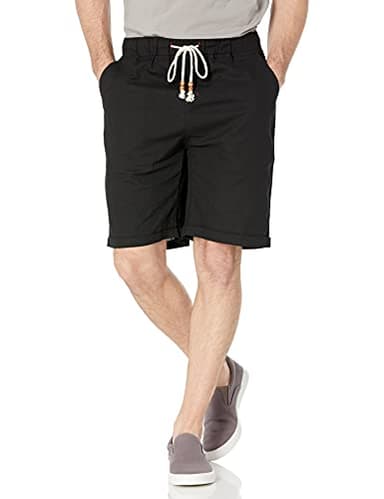 Janmid Men's Linen Shorts Casual Elastic Waist Drawstring Summer Beach Shorts with Pockets Black 2XL - Image 3