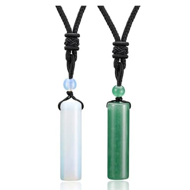 Top Plaza 2 Pcs Green Aventurine Opal Healing Crystal Stone Necklaces for Men Amulet Protection Cylindrical Pendant Necklaces Adjustable Braided Natural Quartz Gemstone Necklace Jewelry - Image 1