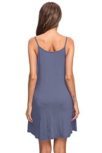 MISFAY Women's Summer Spaghetti Strap Casual Swing Tank Beach Cover Up Dress with Pockets(Purple Gray,3XL) - Image 2