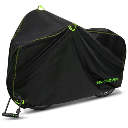 Topcrown Bike Cover Waterproof Outdoor Storage for 1/2/3 Bikes, Bicycle Cover Rain Sun UV Dust Wind Proof with Storage Bag for Mountain Road Bike/Ebike (210D Black+Green, XL Size for 1 bike) - Image 1