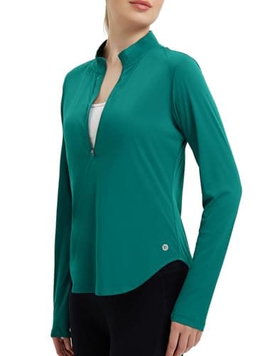 baleaf Women's Rash Guard for Women Sun Shirts UV Protection Half Zip UPF50+ Lightweight Clothing Quick Dry Hiking Top Teal L - Image 1