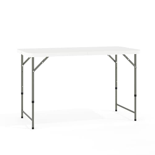 Flash Furniture 4' Rectangular Plastic Folding Event Table with Adjustable Legs and Carrying Handle, Bi-Fold Portable Banquet Table for Indoor/Outdoor Events, White - Image 1