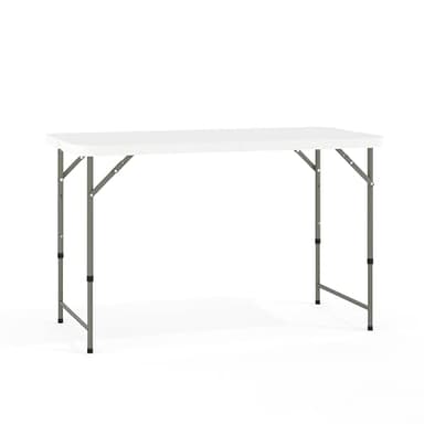 Flash Furniture 4' Rectangular Plastic Folding Event Table with Adjustable Legs and Carrying Handle, Bi-Fold Portable Banquet Table for Indoor/Outdoor Events, White - Image 1
