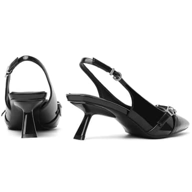 Mostrin Black Kitten Heels for Women Sexy Pointed Toe Slingback Low Heels Dressy Pumps Shoes with Buckle for Party Size 7 - Image 4