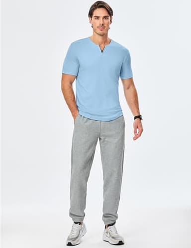 JMIERR Men's Muscle Shirt V Neck Slim Longline Short Sleeve Basic Shirt Gym Workout Athletic Tees Shirts for Sports, US 46(XL), Sky Blue - Image 9