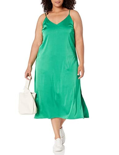The Drop Women's Ana Silky V-Neck Midi Slip Dress, Emerald, S - Image 4