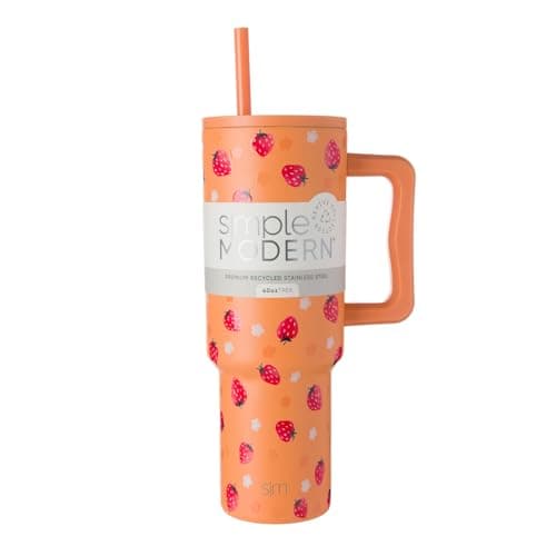 Simple Modern 40 oz Trek Tumbler with Handle and Straw Lid | Cup Holder Friendly Insulated Stainless Steel Travel Mug | Strawberry Fields - Image 1