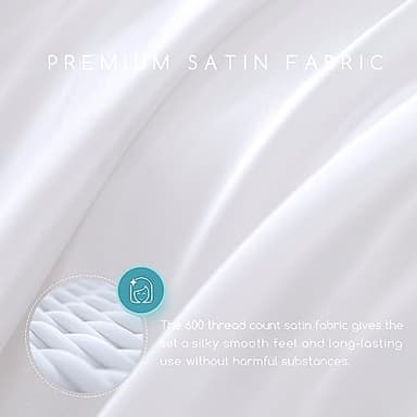 MR&HM Satin Bed Sheets, Queen Size Sheets Set, 4 Pcs Silky Bedding Set with 15 Inches Deep Pocket for Mattress (Queen, White) - Image 3