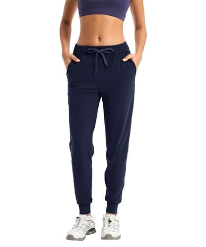 Trryln Women's Joggers Pants with Pockets Drawstring Running Sweatpants Workout Casual Tapered Pants Navy Blue - Image 1