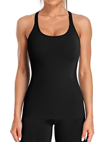ATTRACO Workout Tank Tops for Women with Built in Bra Golf Yoga Athletic Shirts Slim Fit Black - Image 1